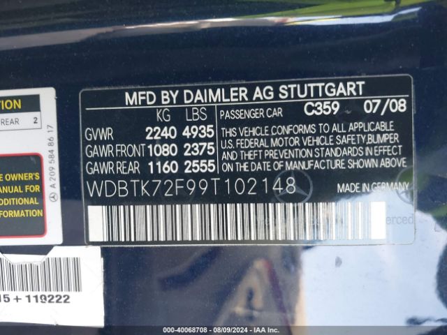 2009 MERCEDES-BENZ CLK 550 WDBTK72F99T102148 Photo 8