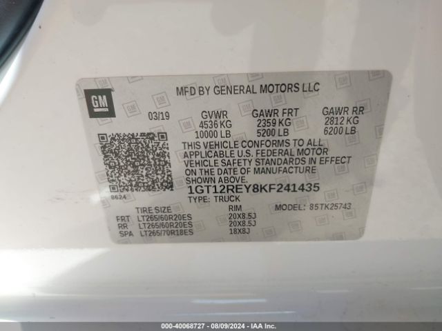 1GT12REY8KF241435 GMC Sierra 2500hd Slt