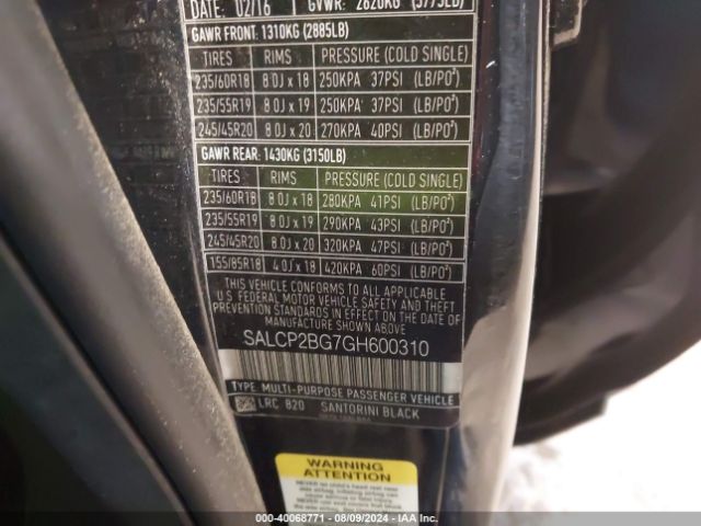 SALCP2BG7GH600310 Land Rover Discovery Sport Se