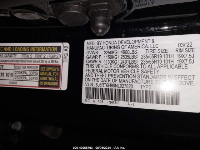 2022 HONDA CR-V 5J6RT6H90NL027820 Photo 8