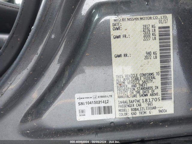 Nissan Altima 2.5 Sv 2017 1N4AL3AP7HC181705 Image 9