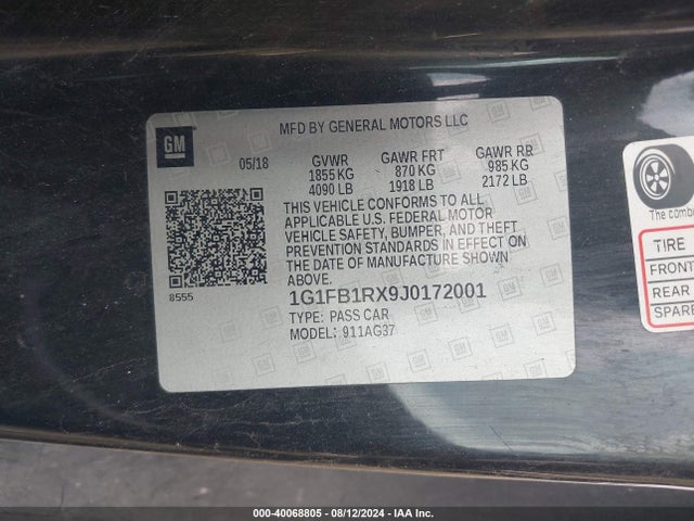 Chevrolet Camaro 1lt 2018 1G1FB1RX9J0172001 Image 9