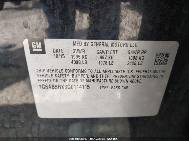 1G6AB5RX3G0114115 Cadillac Ats Luxury Collection