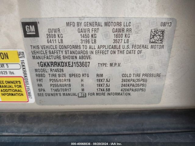 1GKKRRKDXEJ153607 GMC Acadia Slt-1