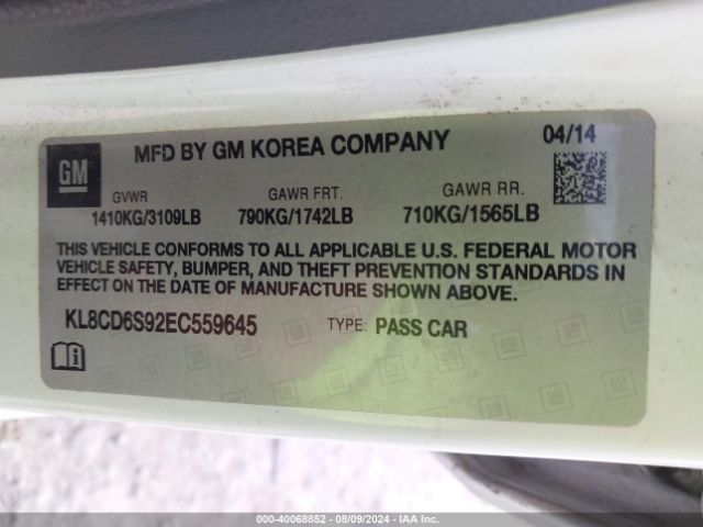 KL8CD6S92EC559645 Chevrolet Spark 1lt Auto