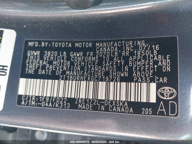 Toyota Corolla S Plus 2016 2T1BURHEXGC719726 Image 9