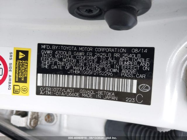 JTHBK1GG5F2152296 Lexus ES 350