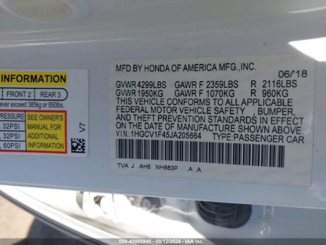 1HGCV1F45JA205664 Honda ACCORD EX