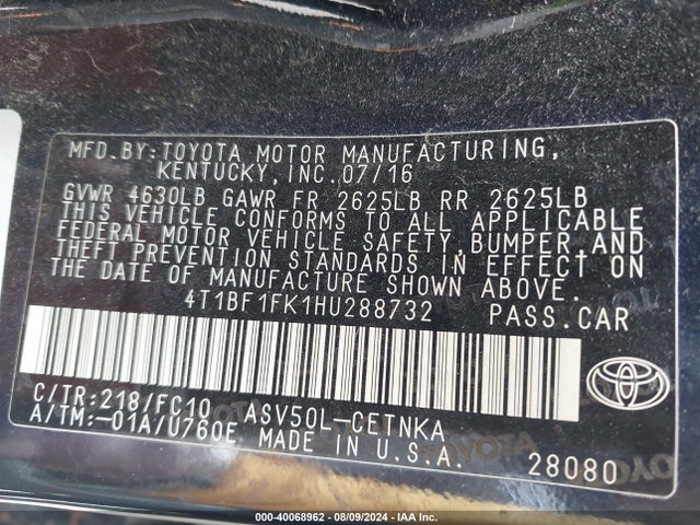Toyota CAMRY LE 2017 4T1BF1FK1HU288732 Image 9