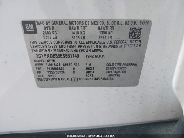 3GYFNDE35ES661149 Cadillac Srx Premium Collection
