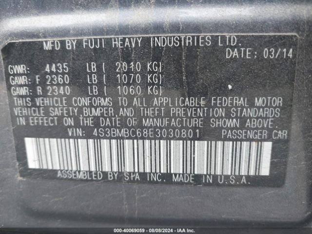 4S3BMBC68E3030801 Subaru Legacy 2.5i Premium