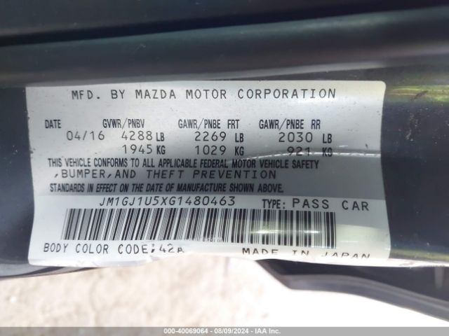 JM1GJ1U5XG1480463 Mazda Mazda6 I Sport