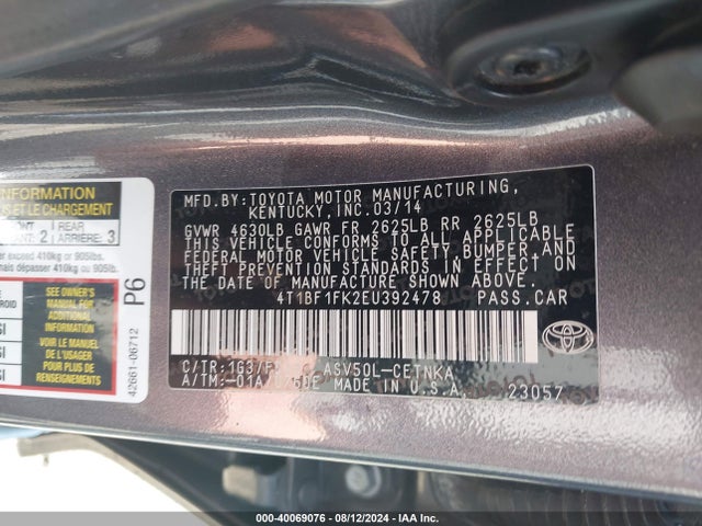 Toyota CAMRY LE 2014 4T1BF1FK2EU392478 Image 9