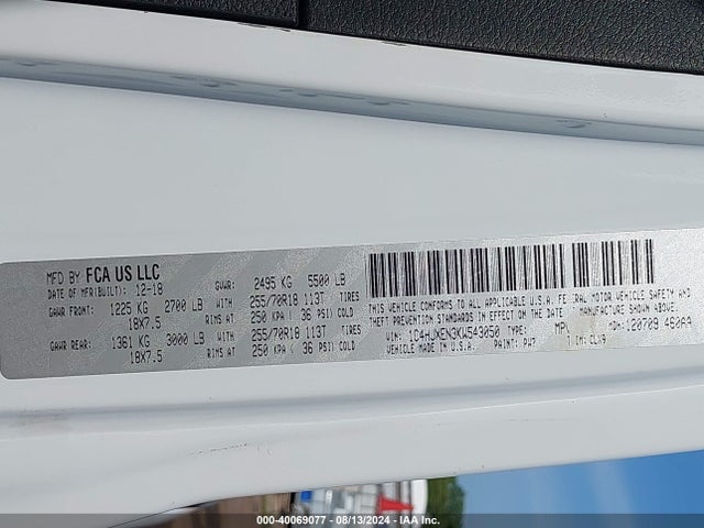 1C4HJXEN3KW543050 Jeep Wrangler Unlimited Sahara 4x4