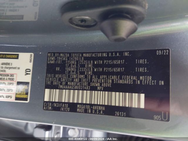7MUAAAAG5NV031483 Toyota Corolla Cross L