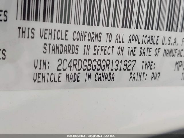 2C4RDGBG9GR131927 Dodge Grand Caravan American Value Pkg