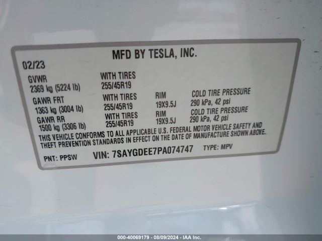 2023 TESLA MODEL Y 7SAYGDEE7PA074747 Photo 8