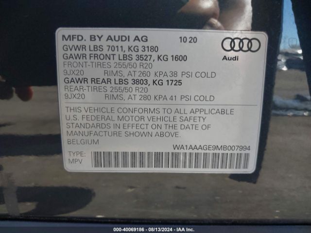 WA1AAAGE9MB007994 Audi E-tron Premium Quattro