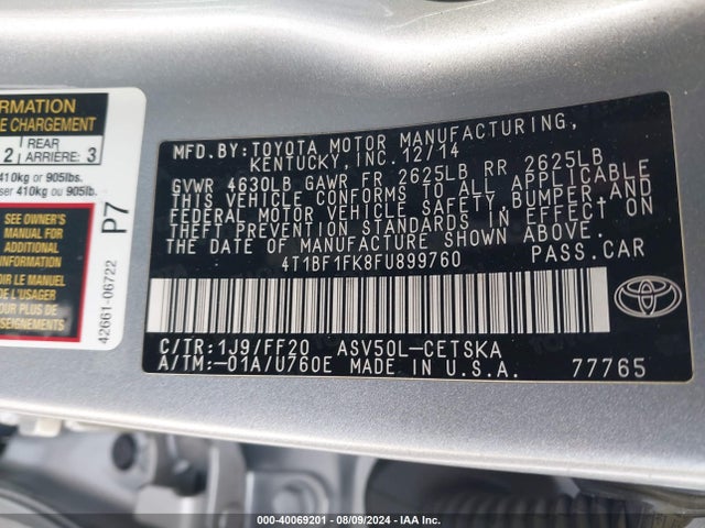 Toyota CAMRY SE 2015 4T1BF1FK8FU899760 Image 9