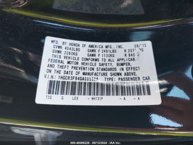 1HGCR3F94GA005508 Honda Accord Touring