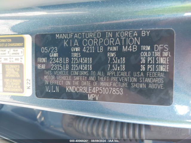 KNDCR3LE4P5107853 KIA Niro Ex Touring
