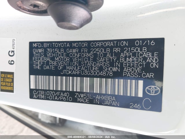 Toyota Prius Two Eco 2016 JTDKARFU3G3004878 Image 9