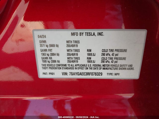 2024 TESLA MODEL Y 7SAYGAEE3RF078329 Photo 8