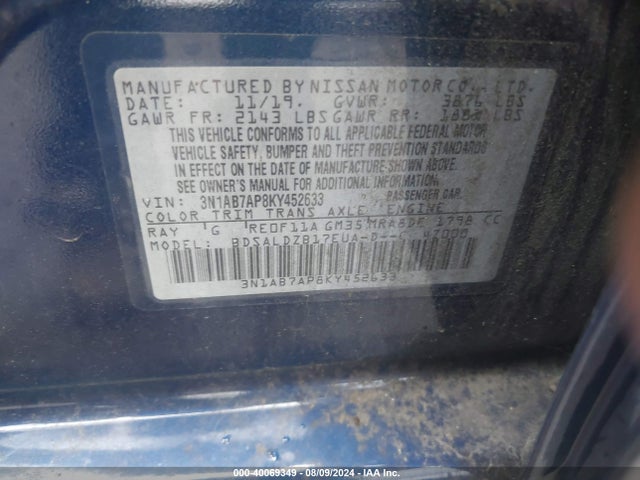 Nissan SENTRA SV 2019 3N1AB7AP8KY452633 Image 9
