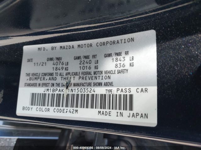 JM1BPAKL1N1503524 Mazda Mazda3 Select