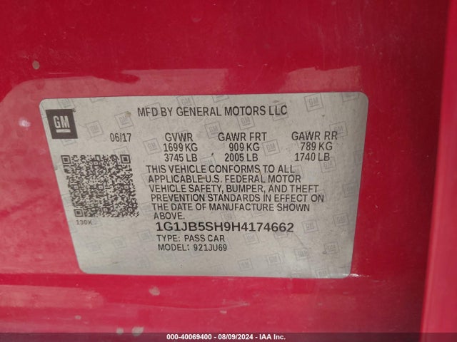 Chevrolet Sonic Ls Auto 2017 1G1JB5SH9H4174662 Image 9