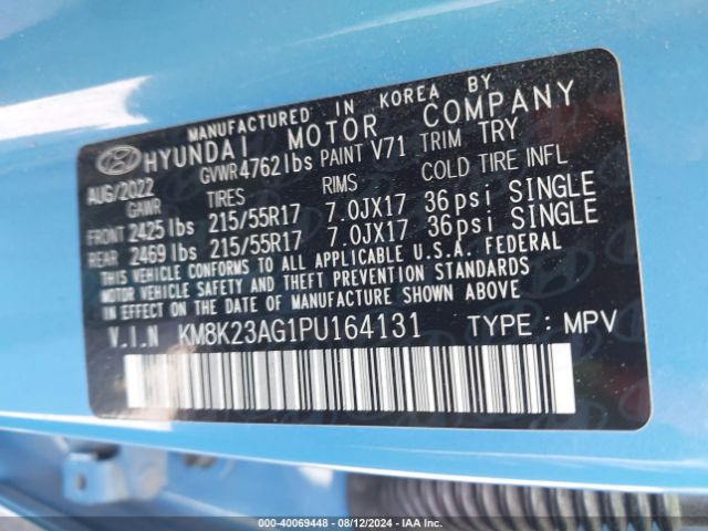 KM8K23AG1PU164131 Hyundai Kona Electric Se
