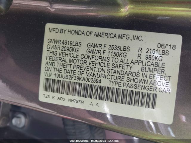 19UUB2F39KA002594 Acura Tlx Standard