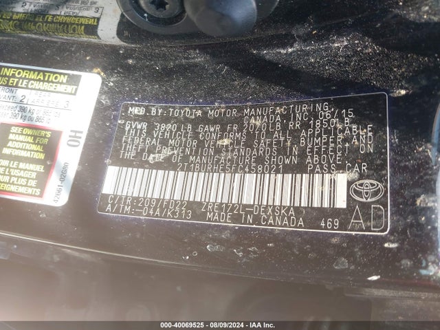 Toyota Corolla S Plus 2015 2T1BURHE5FC458021 Image 9