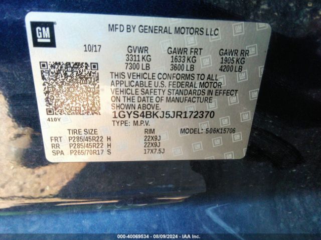 1GYS4BKJ5JR172370 Cadillac Escalade Luxury
