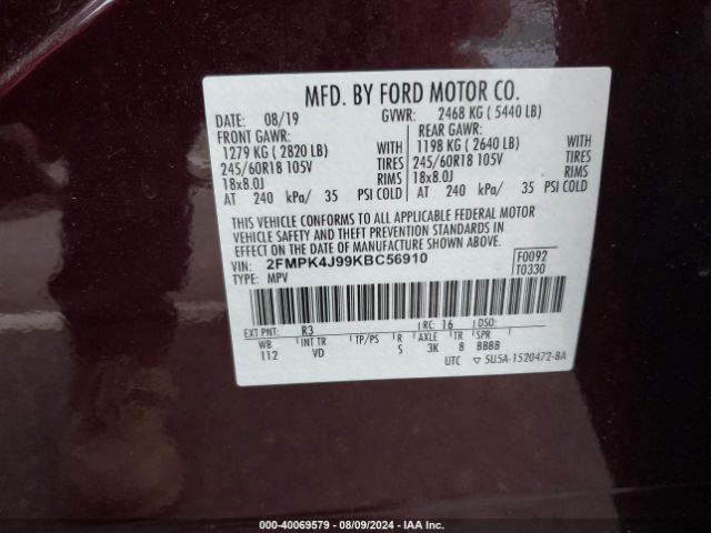 2019 FORD EDGE 2FMPK4J99KBC56910 Photo 8