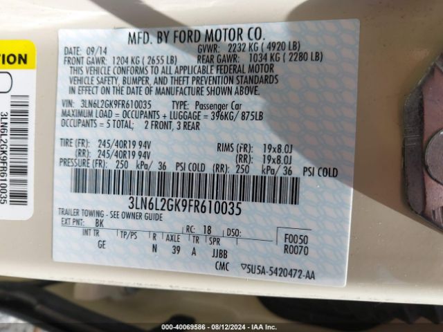 3LN6L2GK9FR610035 Lincoln MKZ