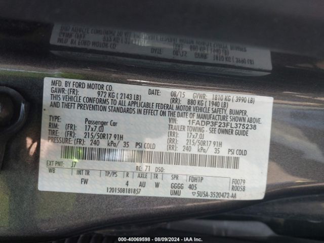 1FADP3F23FL375238 Ford FOCUS SE