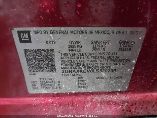 3GNAXKEV8LS520239 Chevrolet Equinox Fwd Lt 1.5l Turbo