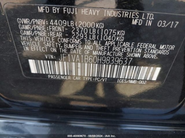 JF1VA1B60H9839637 Subaru WRX