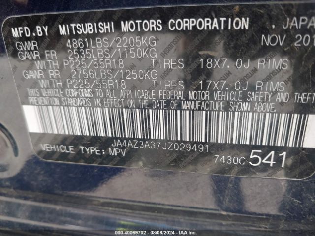 2018 MITSUBISHI OUTLANDER JA4AZ3A37JZ029491 Photo 8