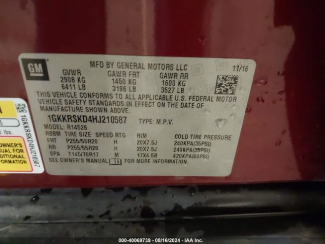 1GKKRSKD4HJ210587 GMC Acadia Limited