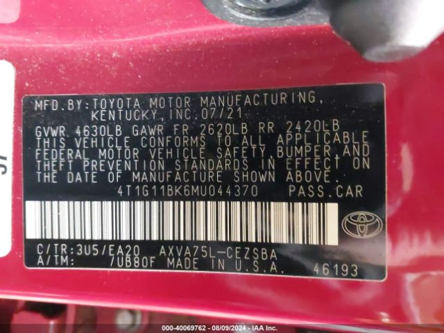 4T1G11BK6MU044370 Toyota Camry Se Awd