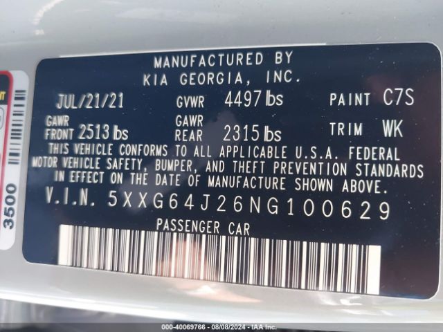5XXG64J26NG100629 KIA K5 Gt-line