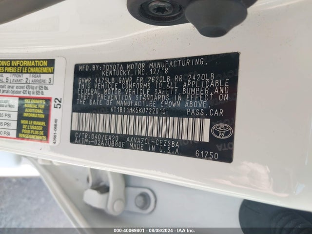 Toyota CAMRY SE 2019 4T1B11HK5KU722010 Image 9