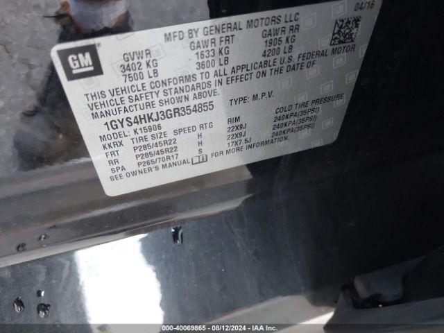 1GYS4HKJ3GR354855 Cadillac Escalade Esv Luxury Collection