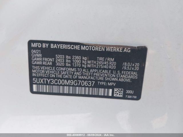 5UXTY3C00M9G70637 BMW X3 Sdrive30i