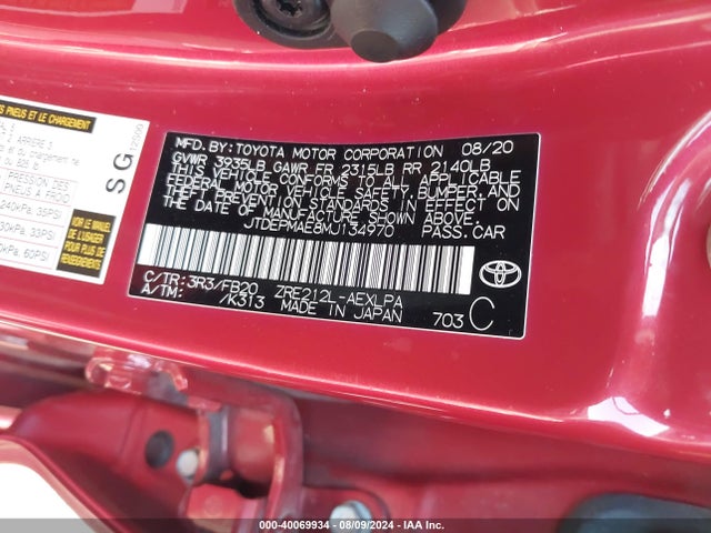 Toyota COROLLA LE 2021 JTDEPMAE8MJ134970 Image 9