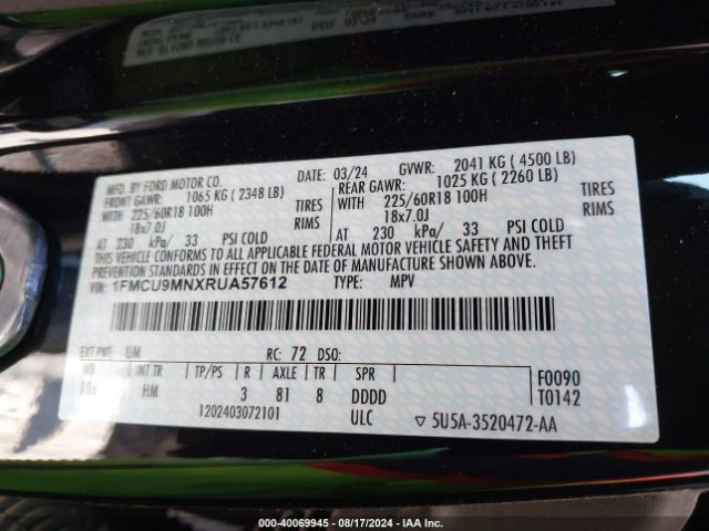 1FMCU9MNXRUA57612 Ford Escape St-line