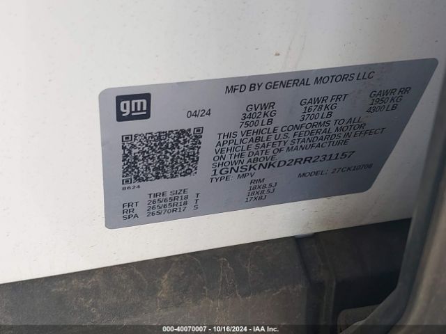 1GNSKNKD2RR231157 Chevrolet Tahoe 4wd Lt