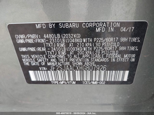 JF2SJAACXHG807926 Subaru Forester 2.5i